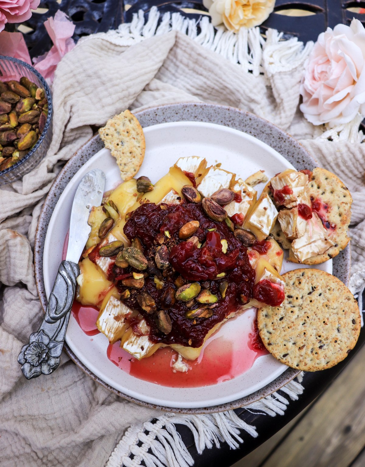 Baked Brie with rose petal jam