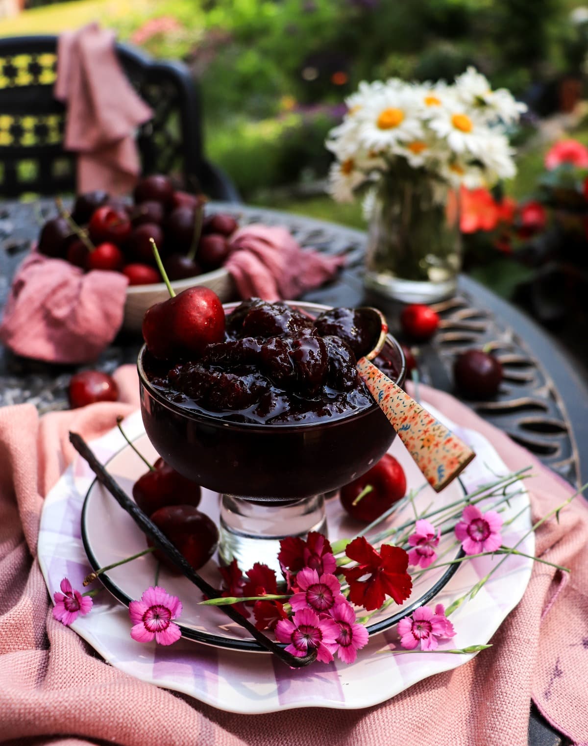 Cherry amaretto jam with vanilla and lemon (less sweet recipe)