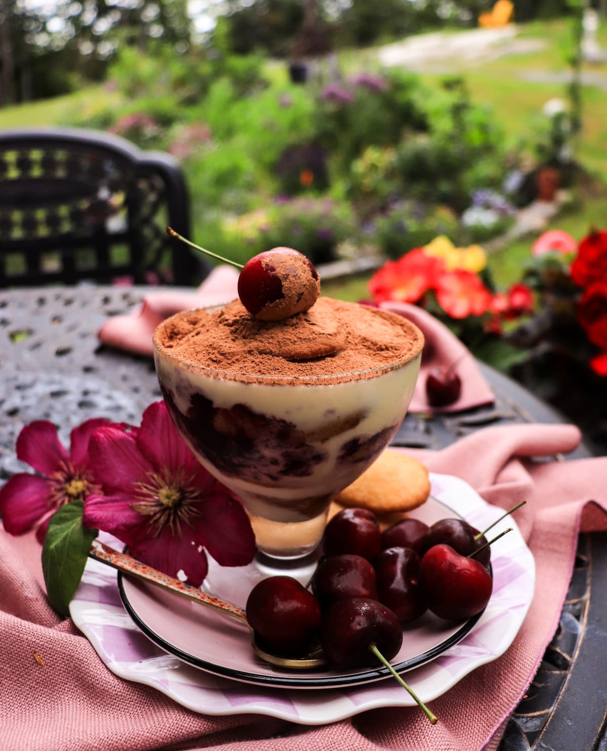 cherry amaretto tiramisu with cherry amaretto jam