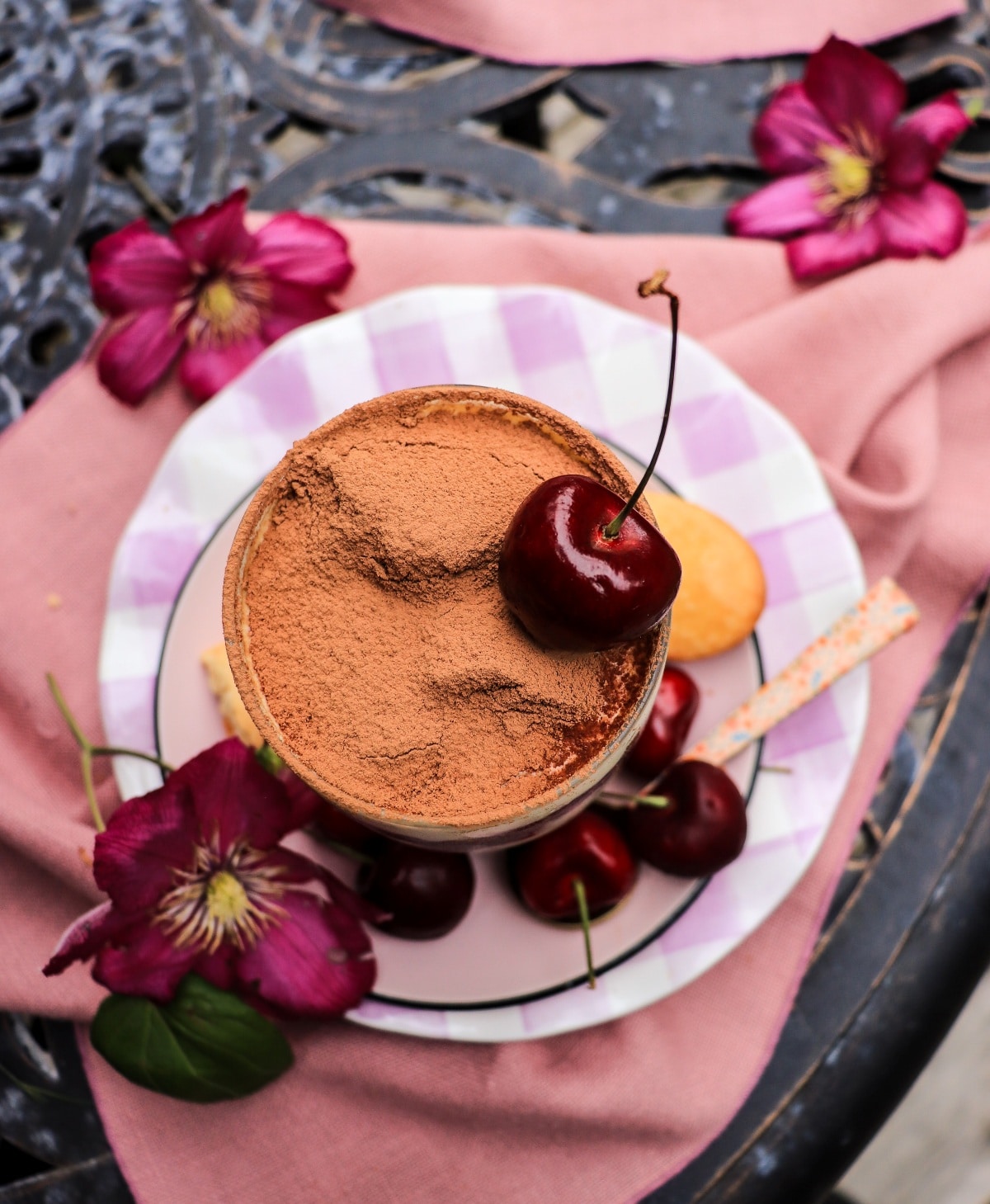 tiramisu with cherries and almond liqueur