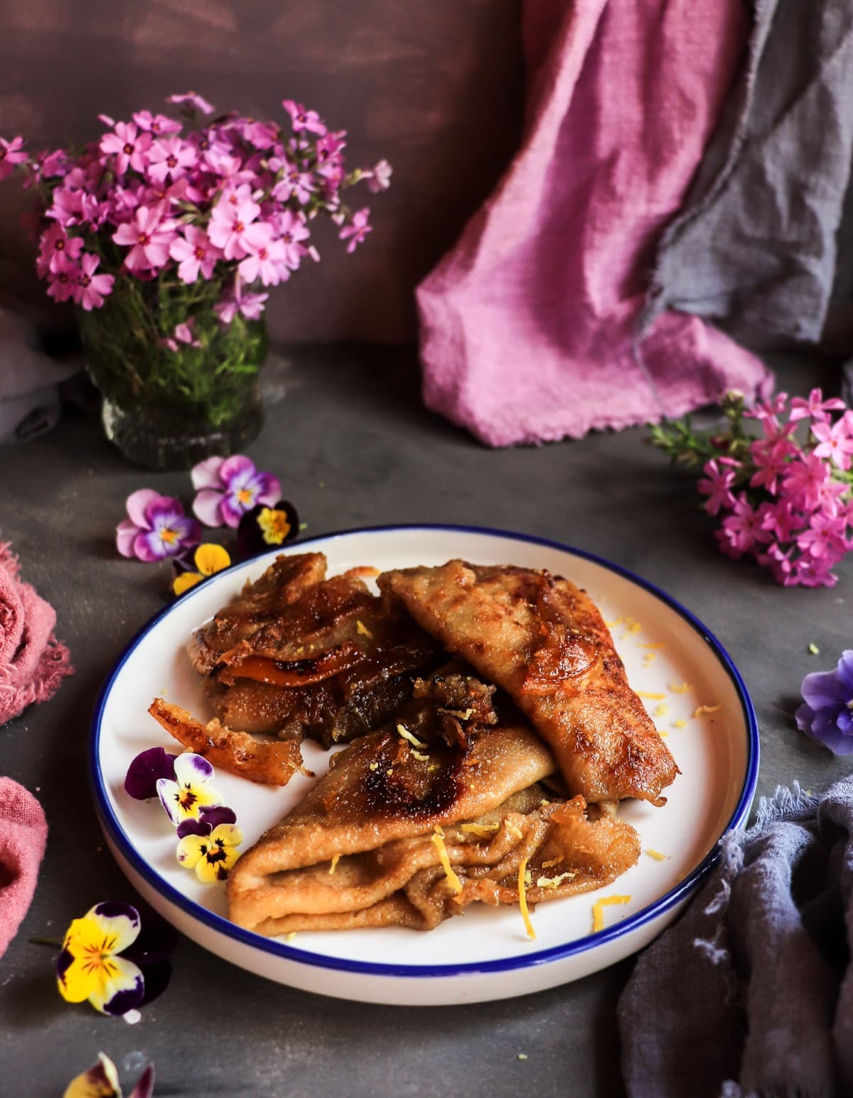 lemon crepes suzette with violet liqueur