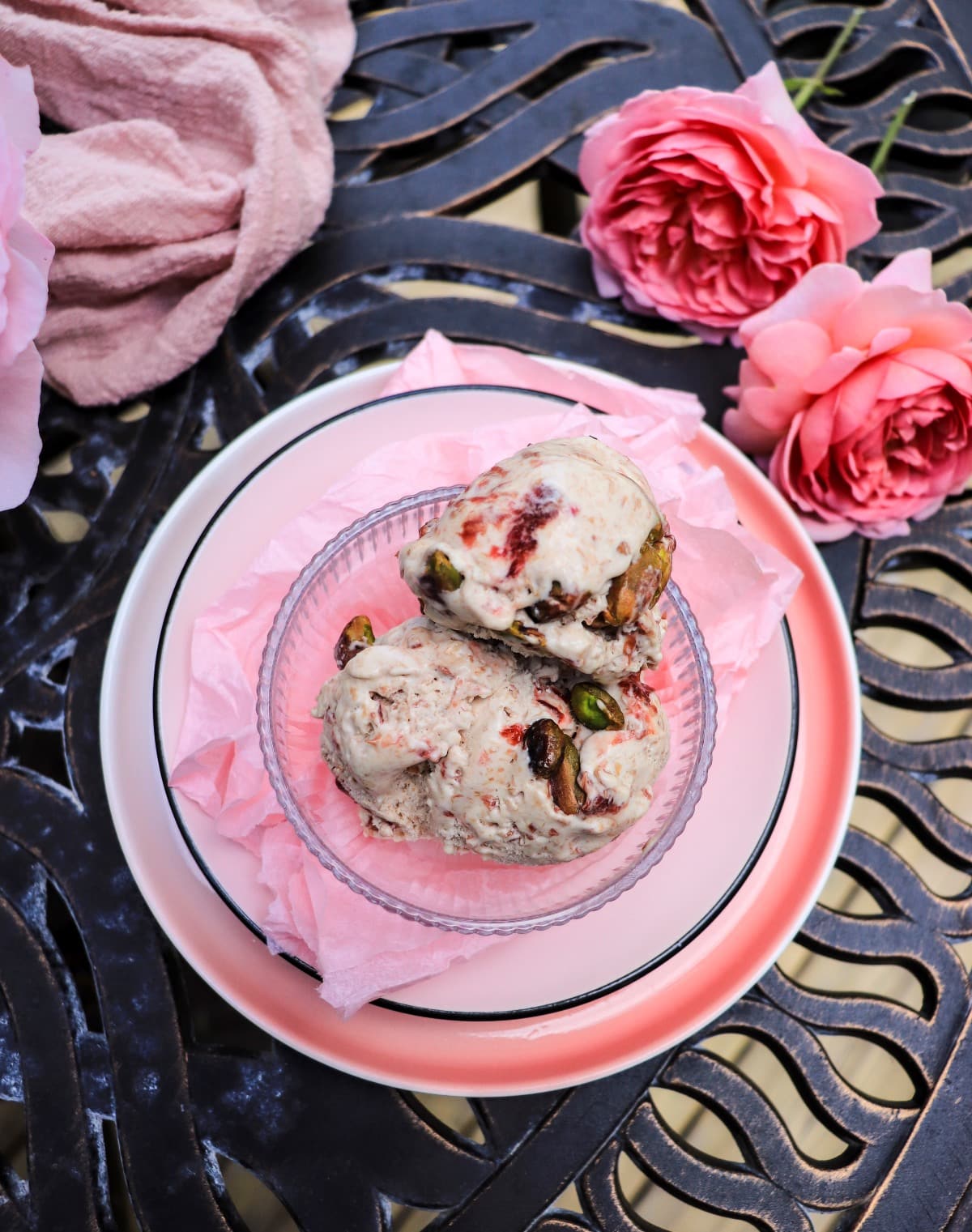 No-custard rose ice cream made with condensed milk and rose petal jam