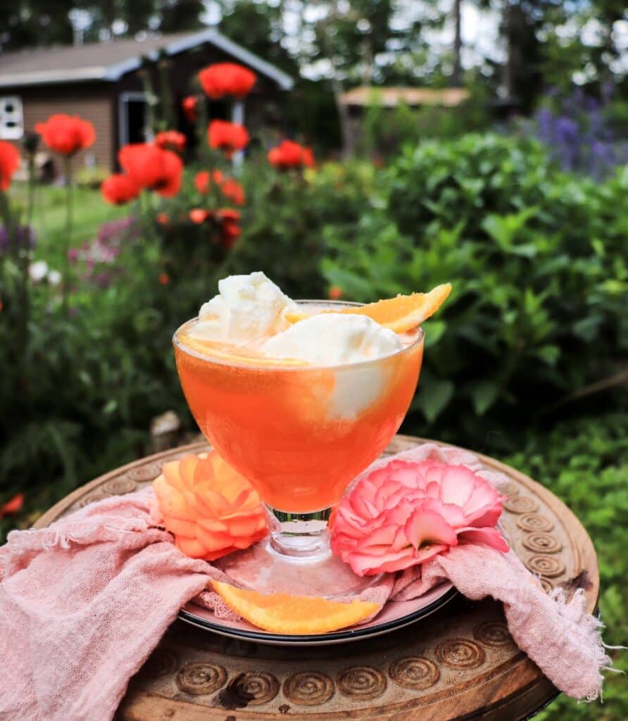 Orange creamsicle float with vanilla ice cream and orange soda (orange soda ice cream float)