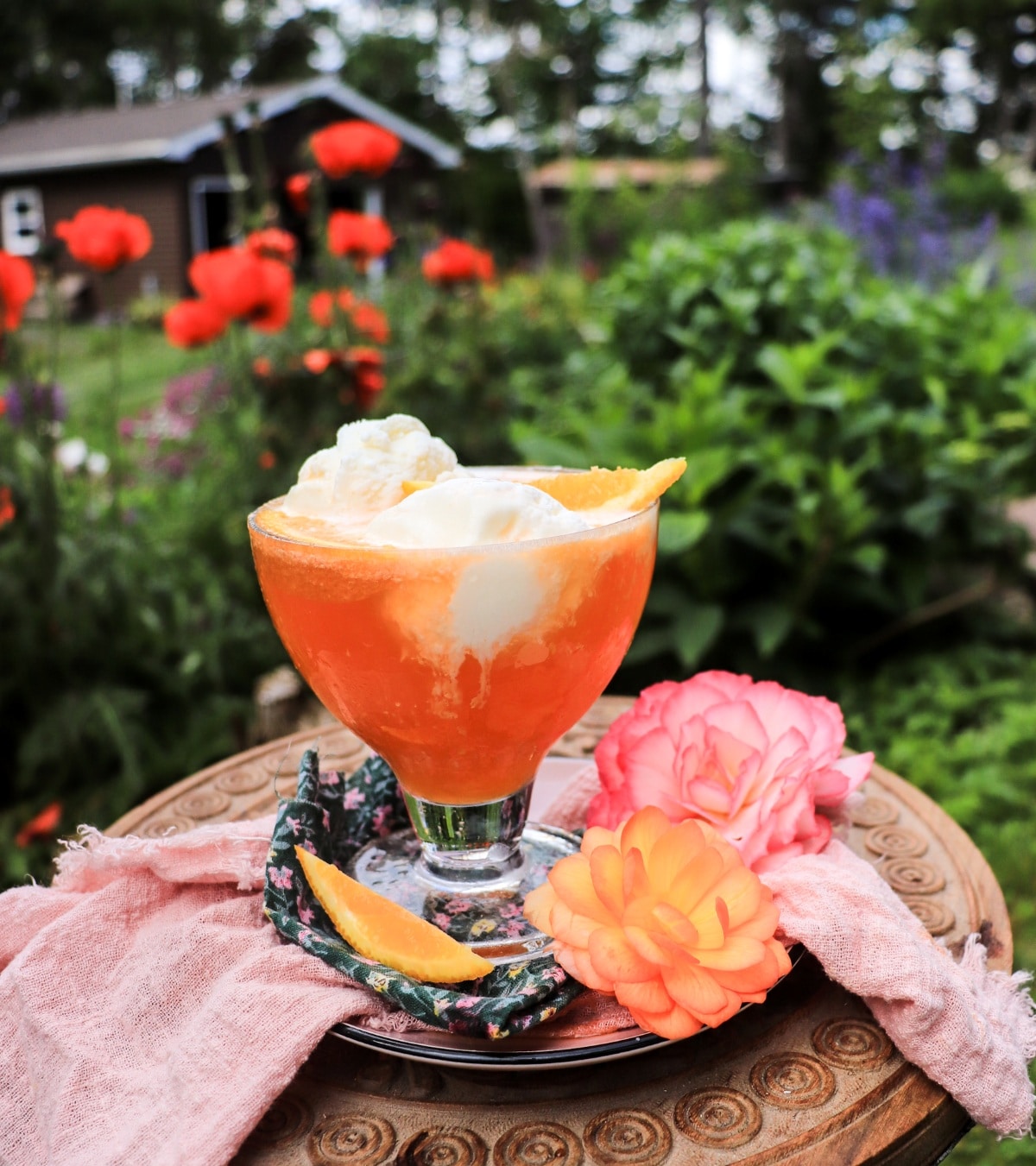 Creamsicle float with orange liqueur (orange soda ice cream float)
