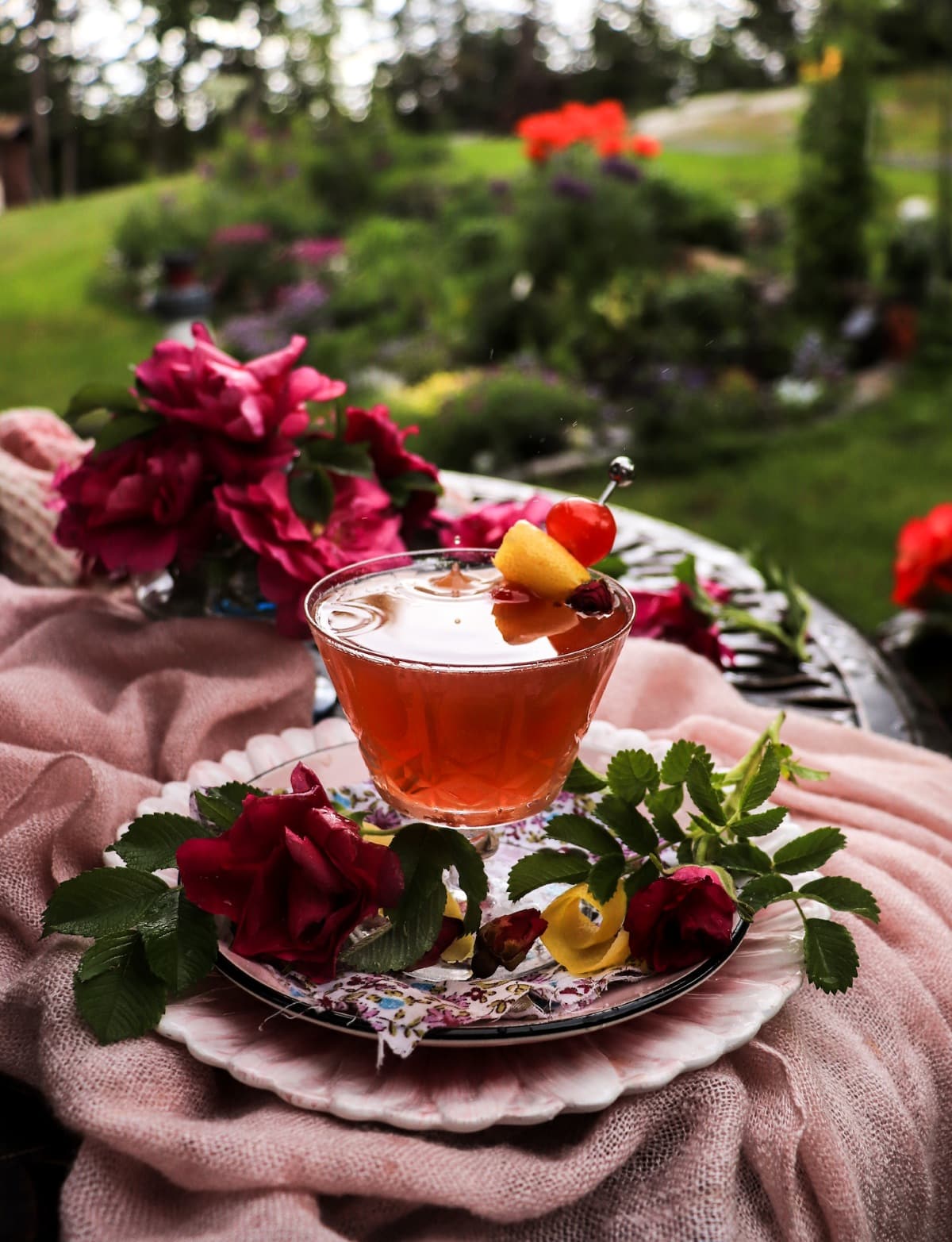 amaretto gin sour with rose petal syrup