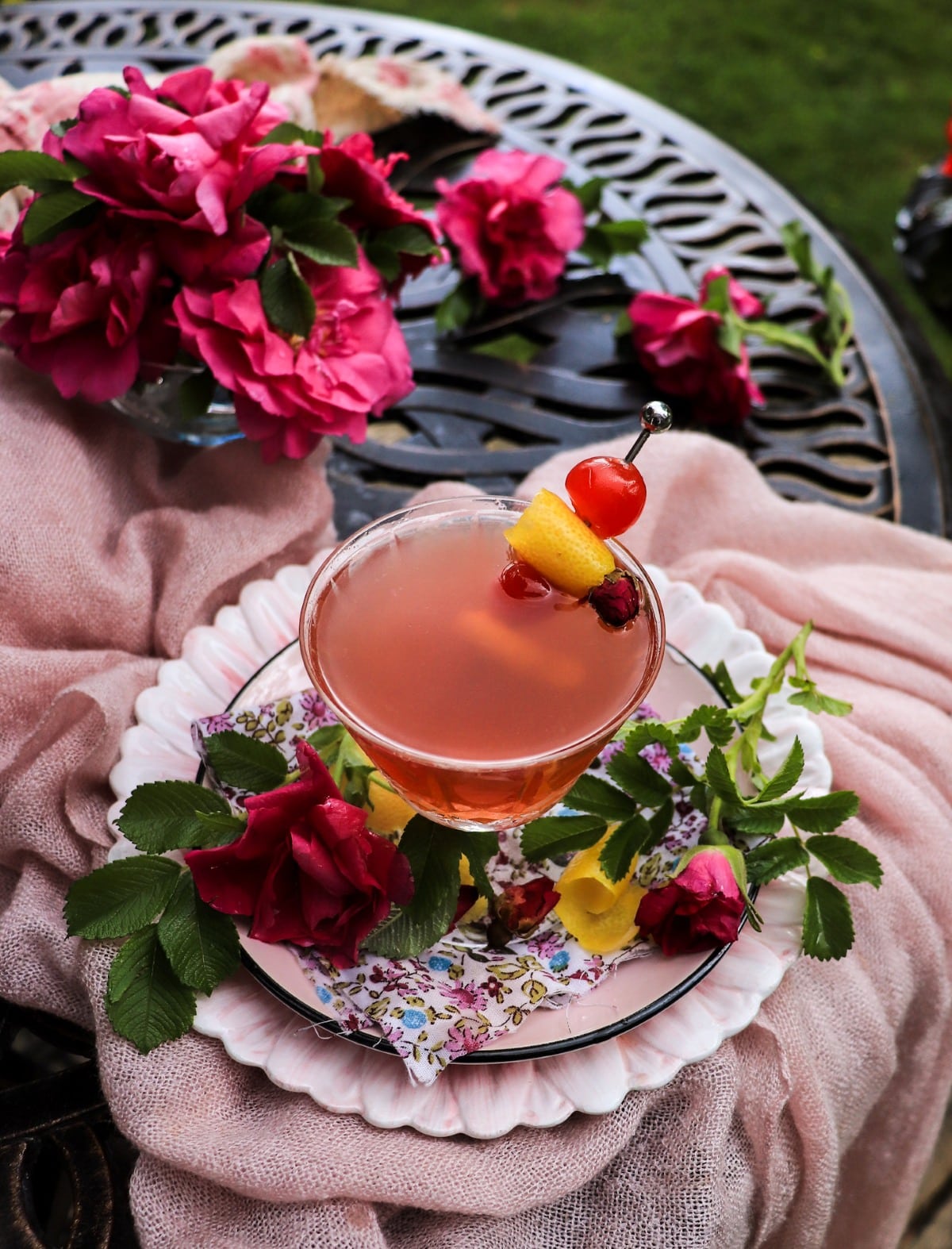 amaretto sour cocktail with gin and rose syrup