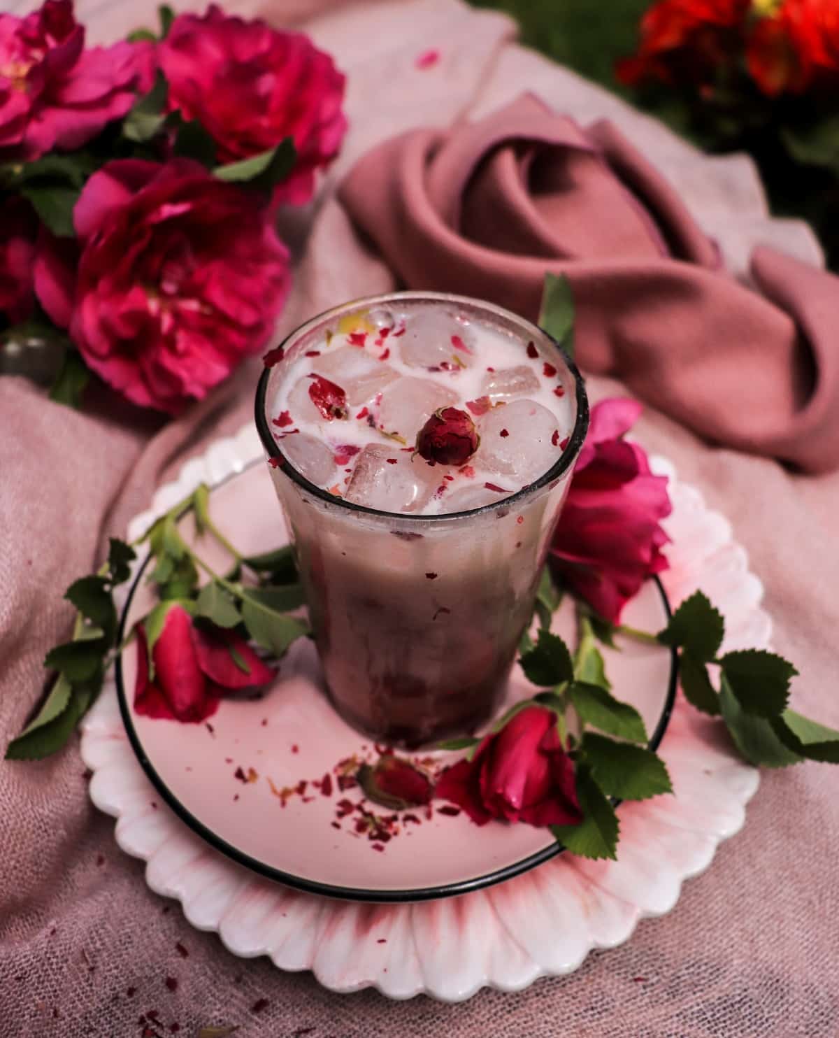 Floral cream soda made with rose petal jam syrup and sparkling water