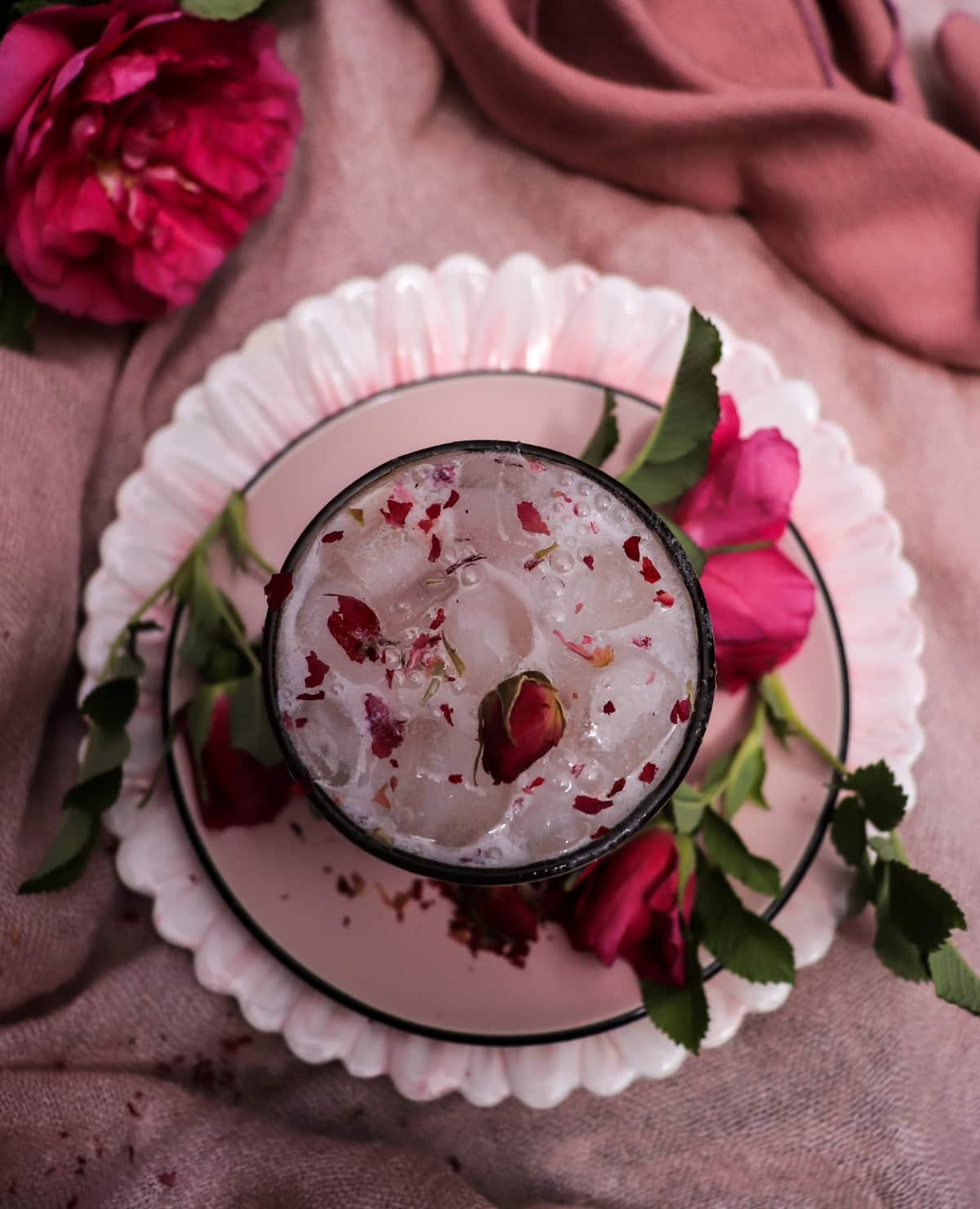 Rose soda recipe with homemade rose syrup and cream
