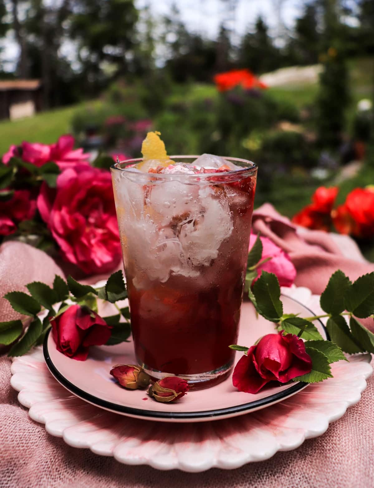 Cream soda with rose syrup and homemade floral drink recipe