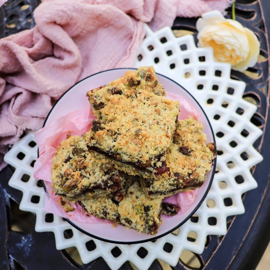 Rose Jam Shortbread Bars with Pistachios