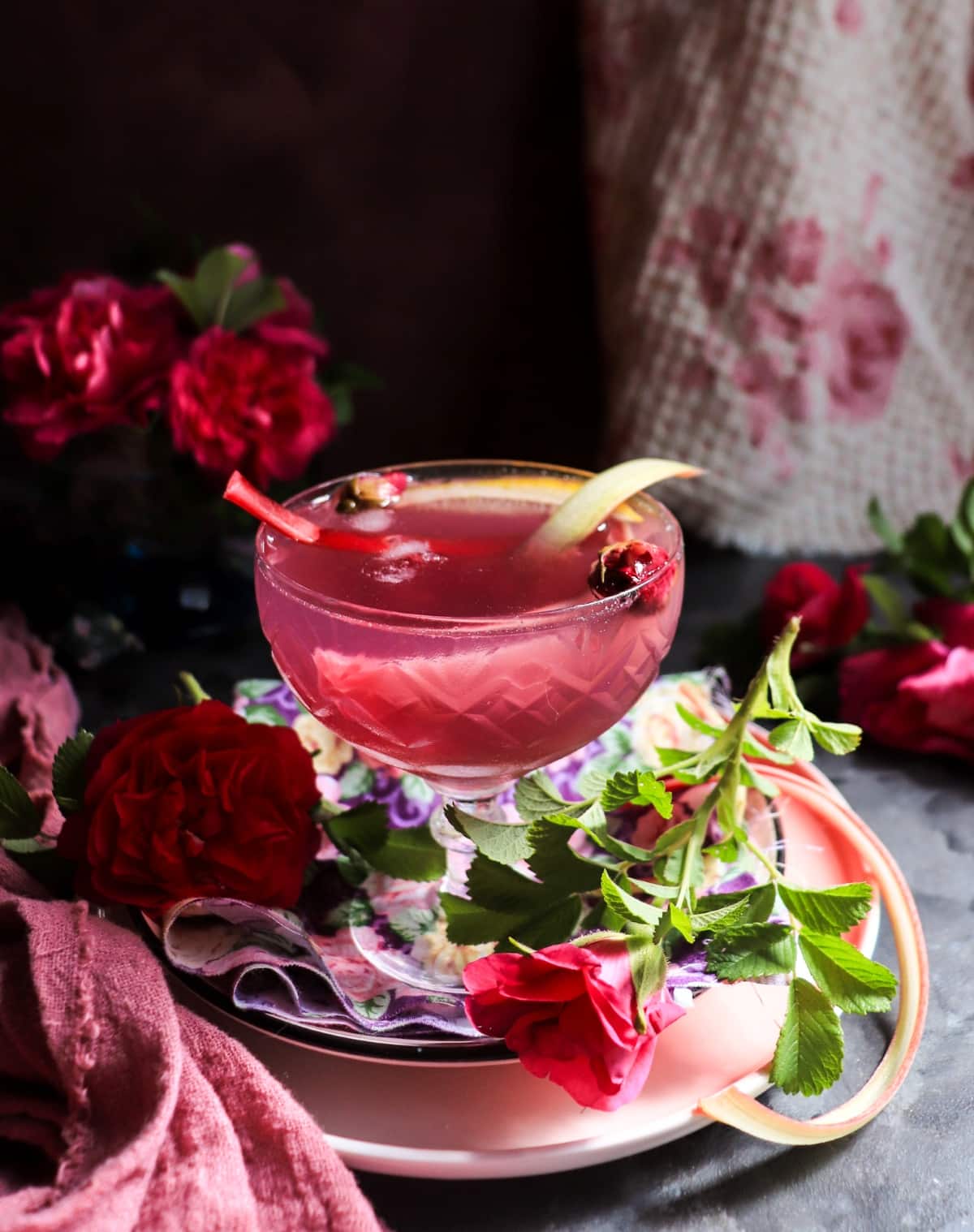 Rose Rhubarb Cocktail made with Empress 1908 Gin and Triple Sec