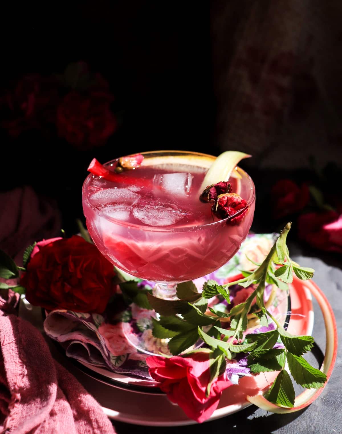 Floral Rose Rhubarb Gin Cocktail with Empress 1908 Gin
