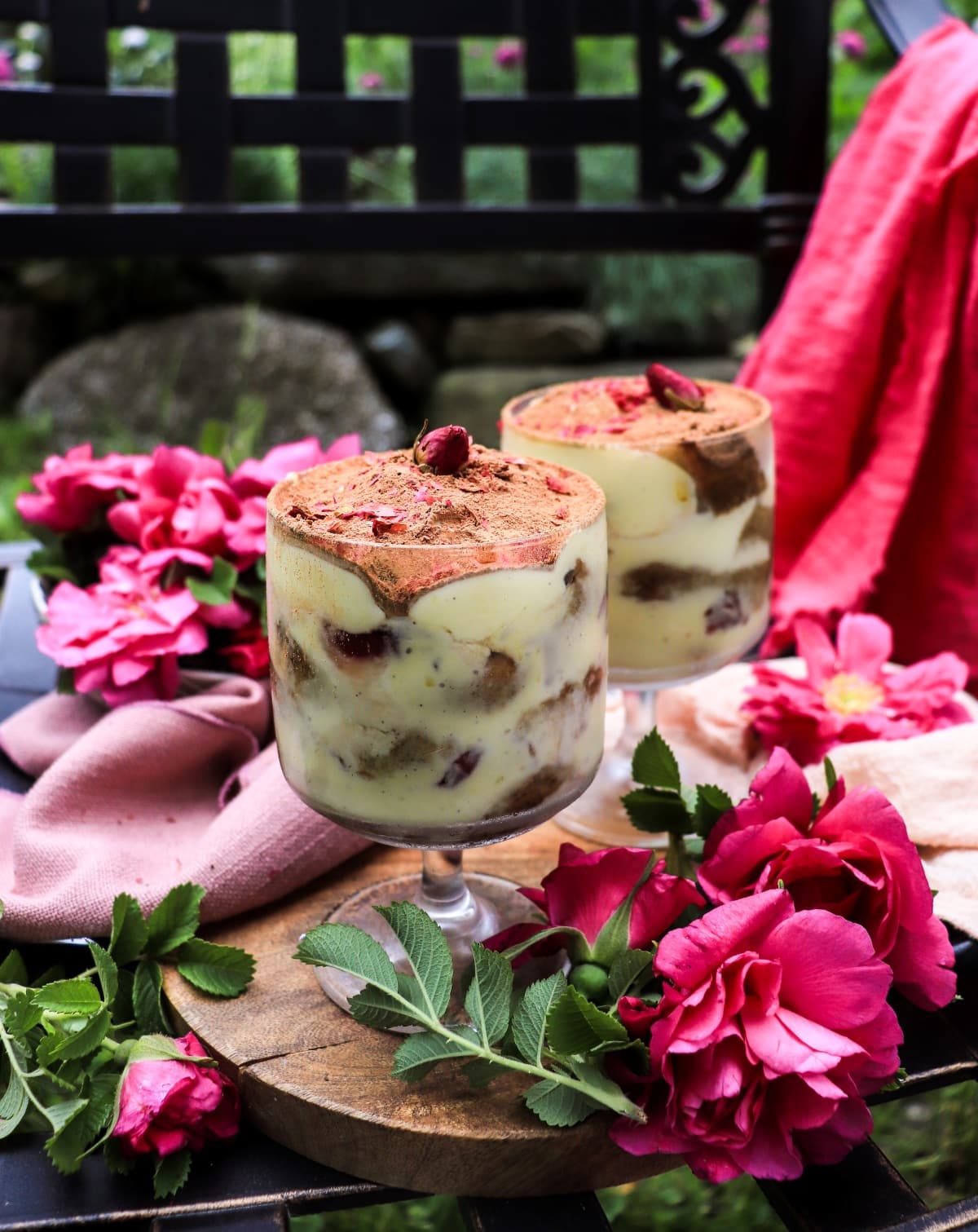 homemade rose tiramisu dessert with amaretto