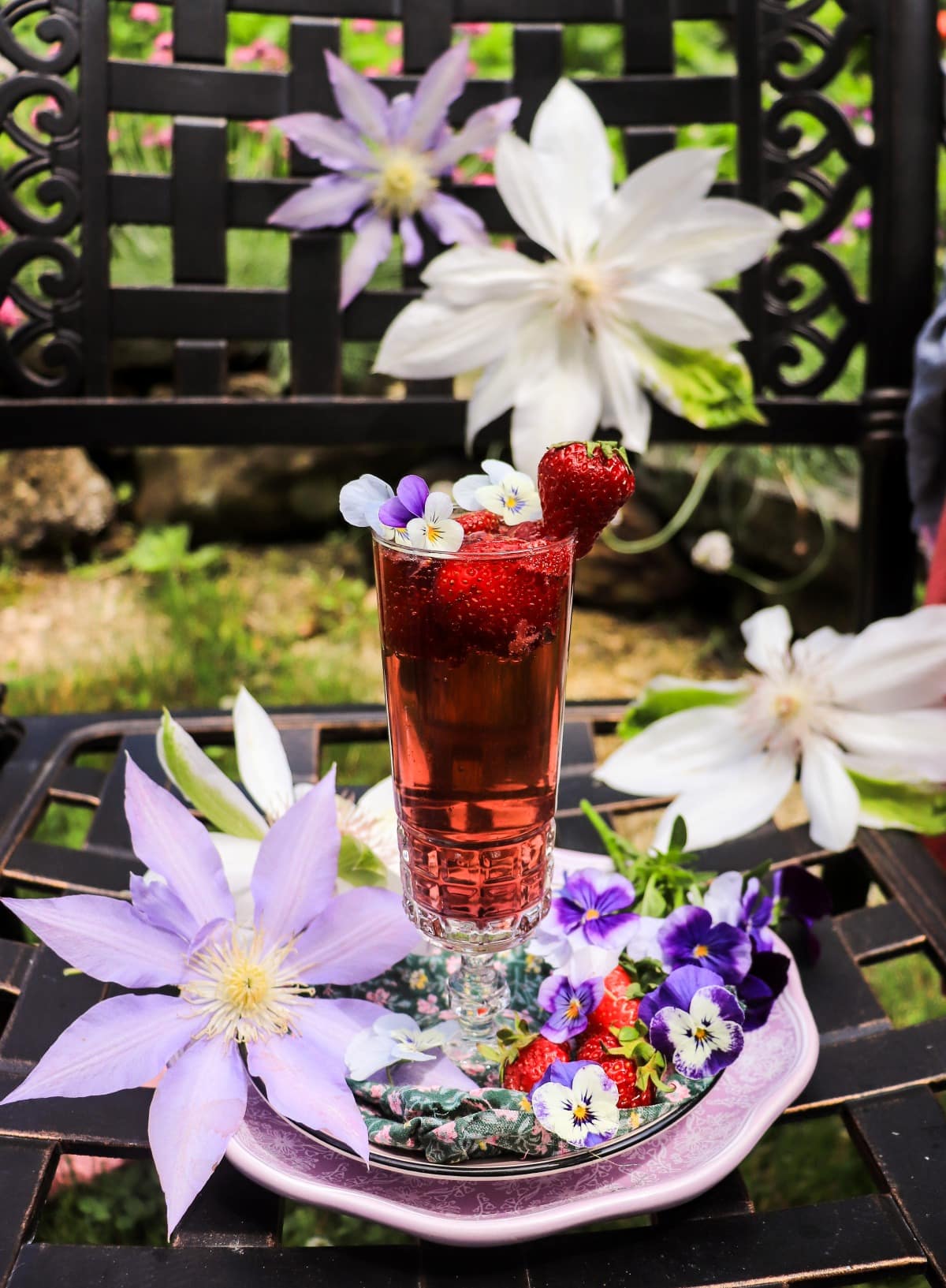 Strawberry French 75 with crème de violette