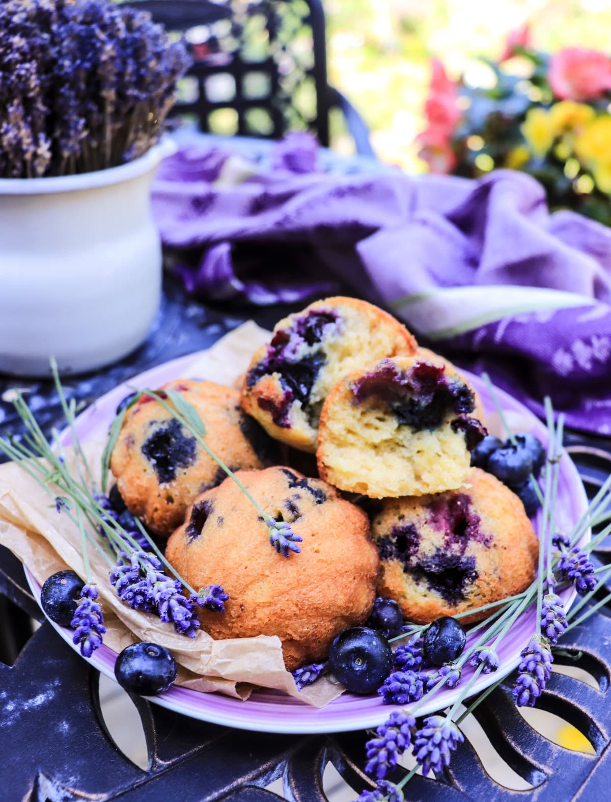 Lavender madeleines with blueberries and lemon