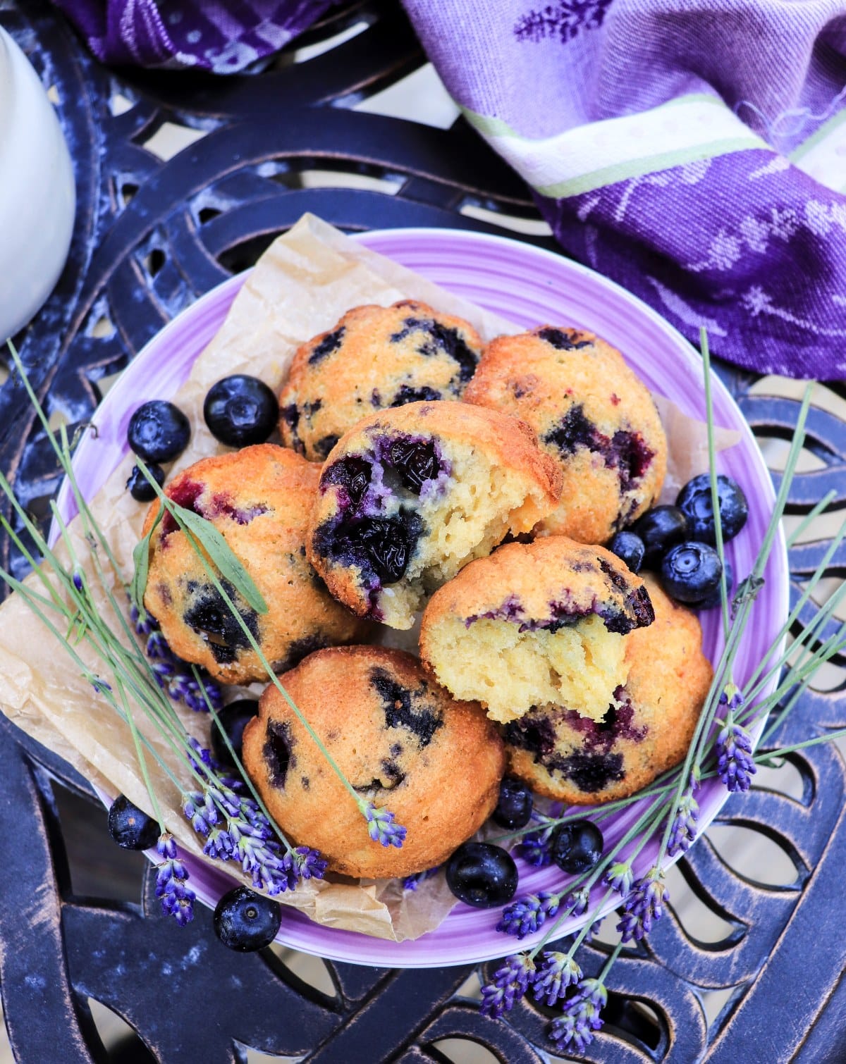 Honey lavender madeleines with blueberries