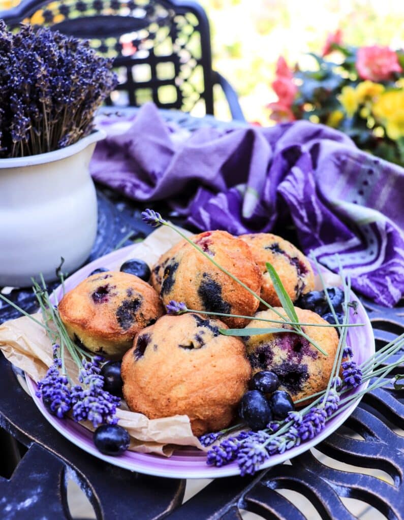 Blueberry and lavender madeleines with lemon and honey