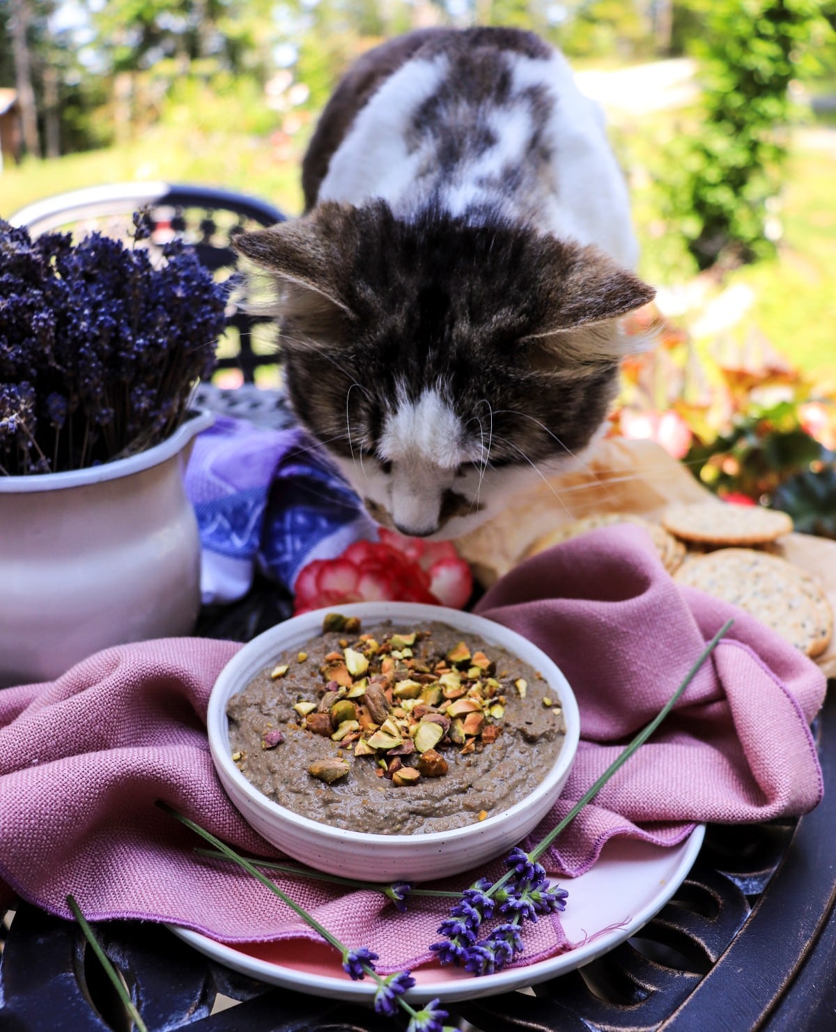 chicken liver pate with lavender, orange liqueur and pistachios