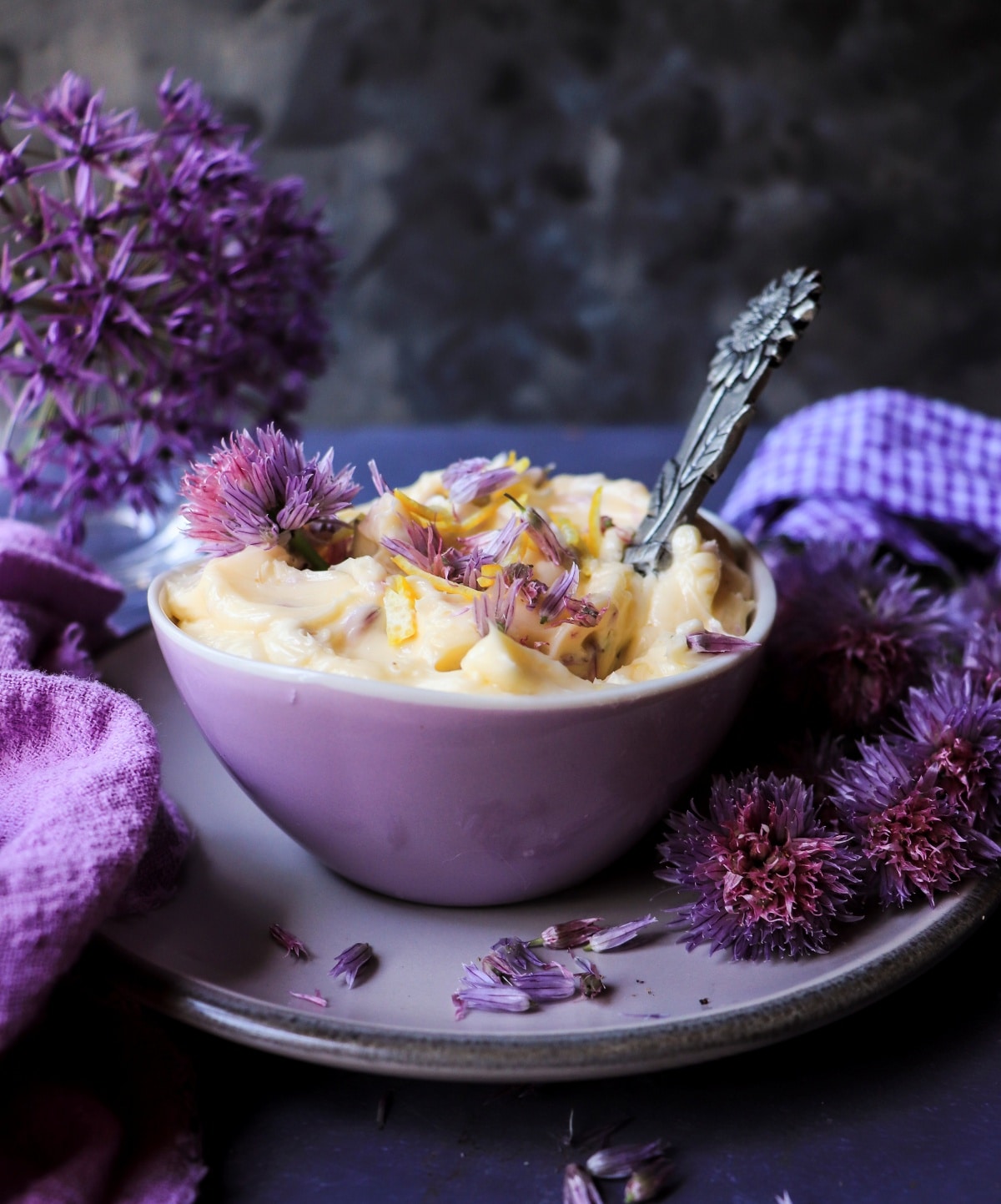 Chive blossom butter with honey and lemon