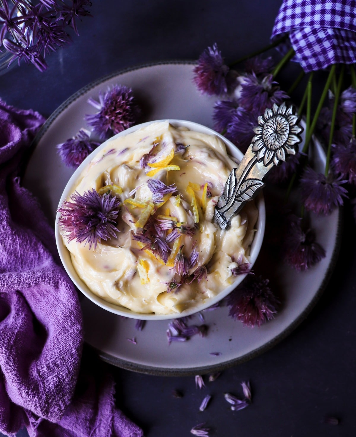 Compound butter with chive blossoms and lemon