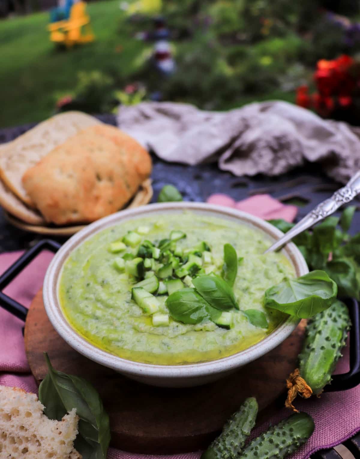 green gazpacho with cucumber, avocado and basil