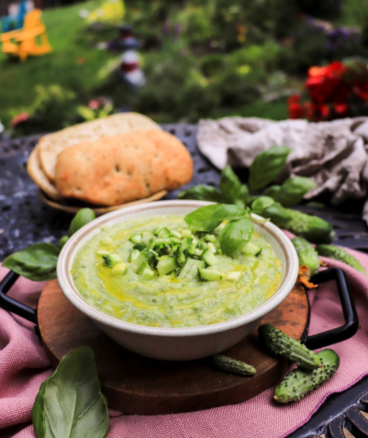 cold cucumber soup with avocado and green tomatoes (green gazpacho)