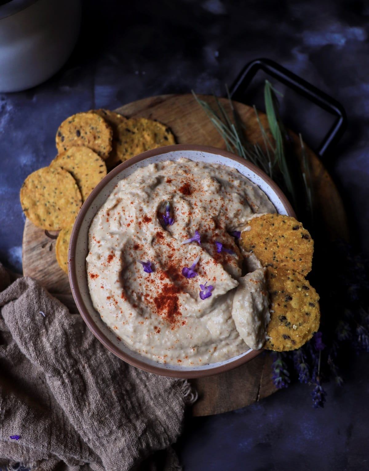 Lavender hummus with smoked paprika