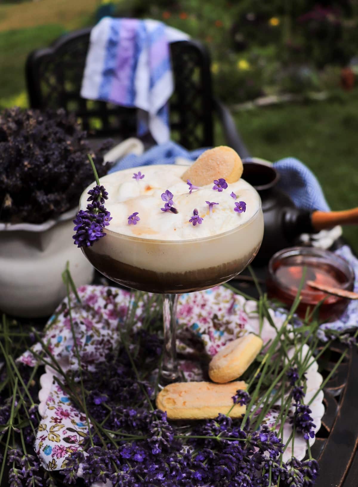 Affogato with lavender syrup and vanilla ice cream