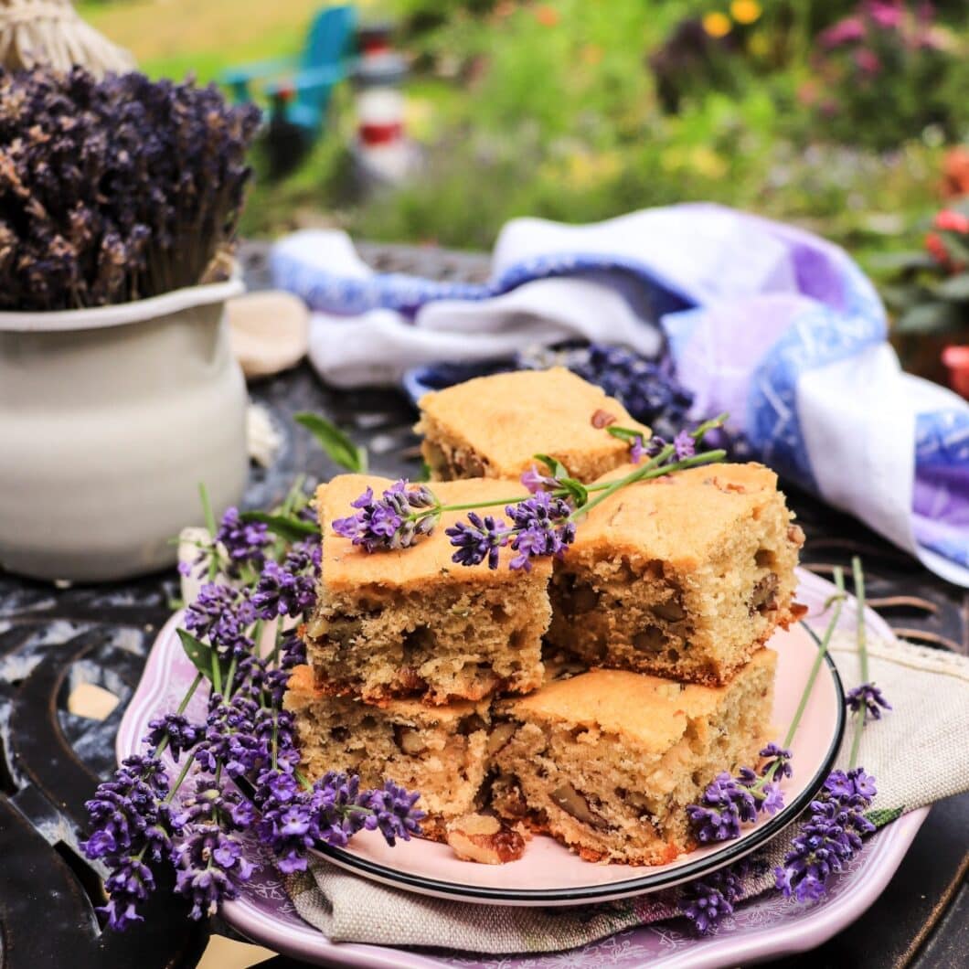 Lavender Cake Bars with Pecans