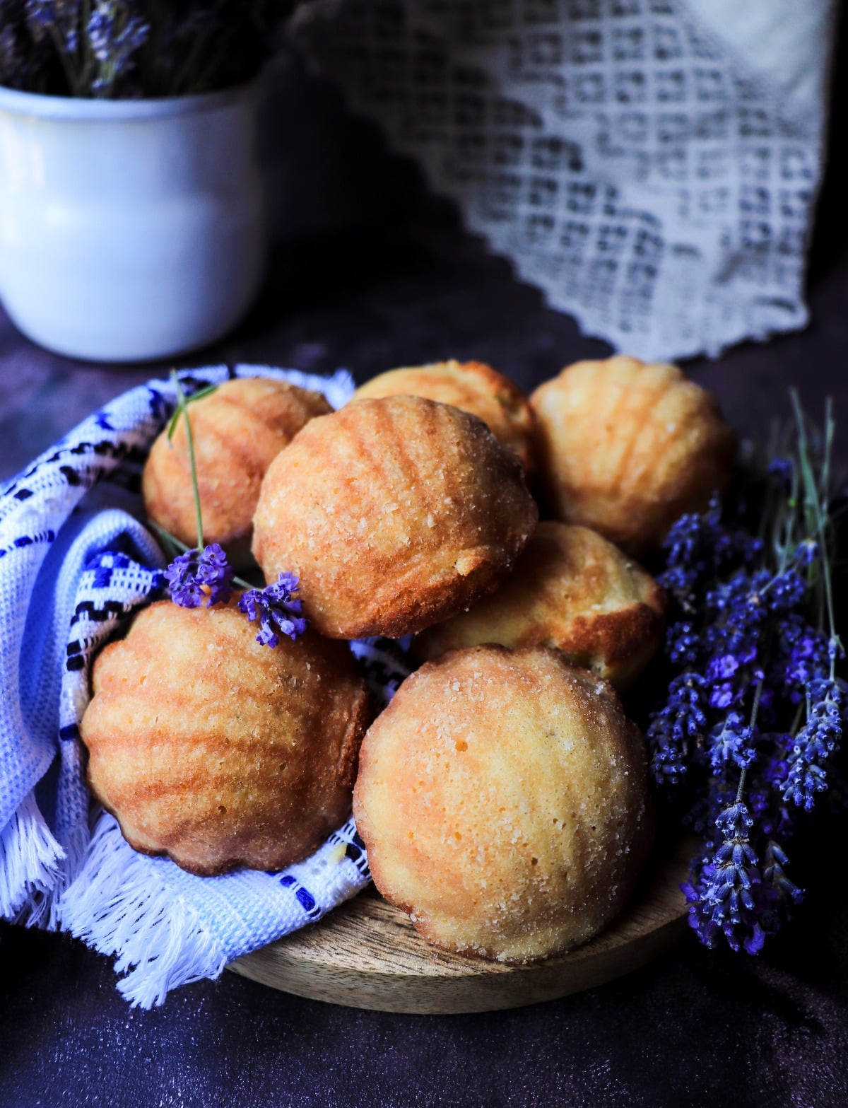 Lavender madeleines with honey for afternoon tea (French tea cakes)