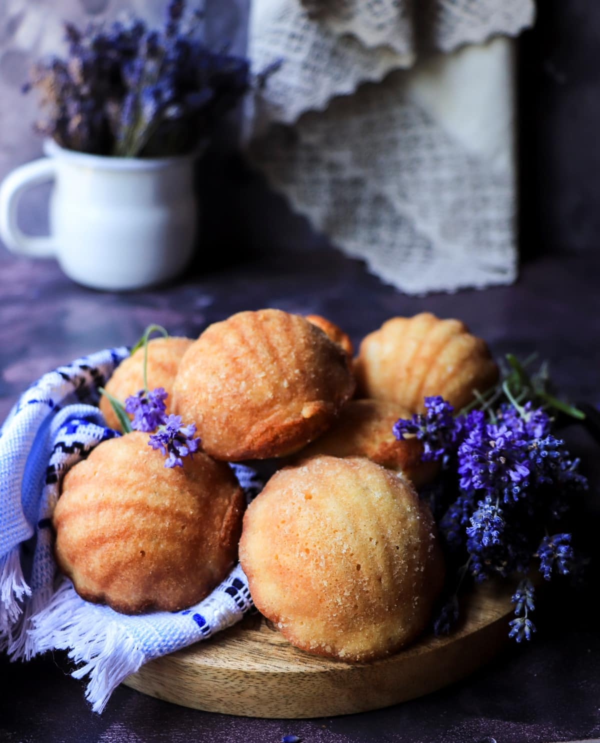 French honey madeleines with lavender (less sweet).