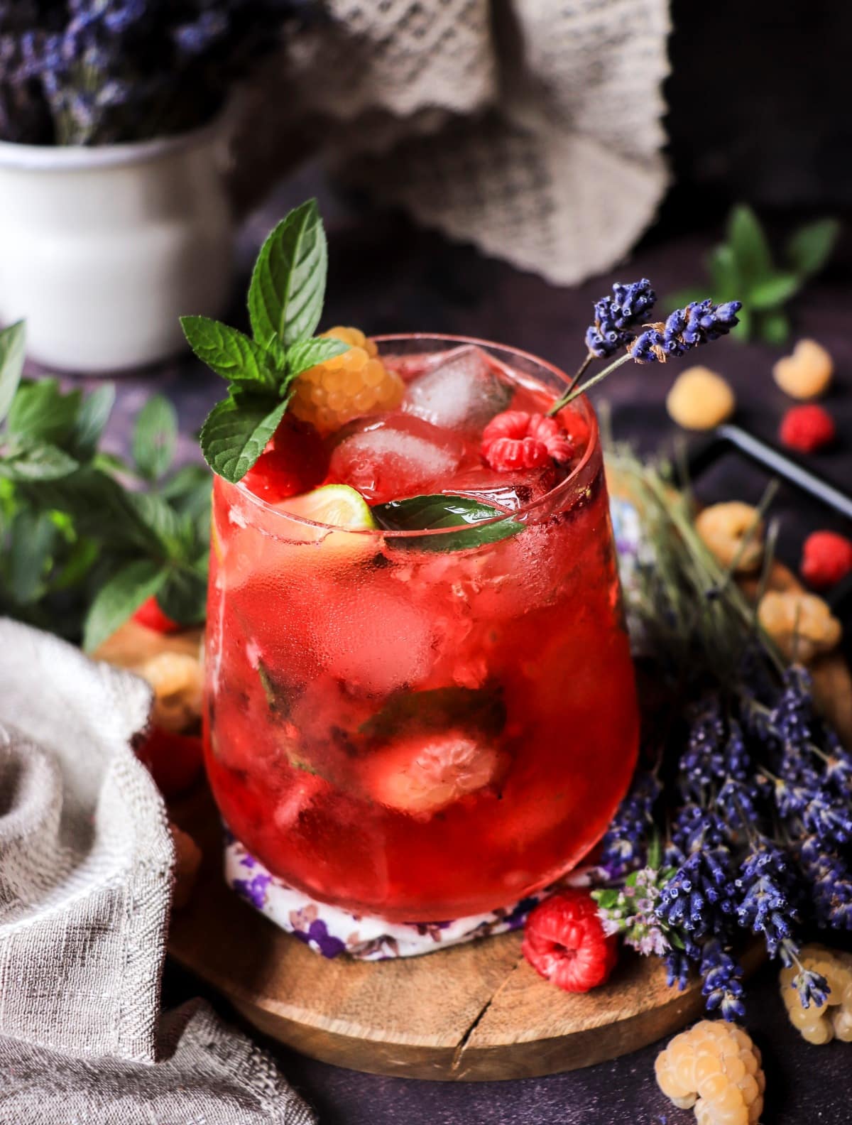 Raspberry cooler with lavender syrup