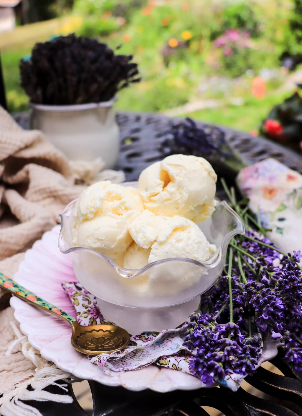 creamy no-churn lavender ice cream made with condensed milk
