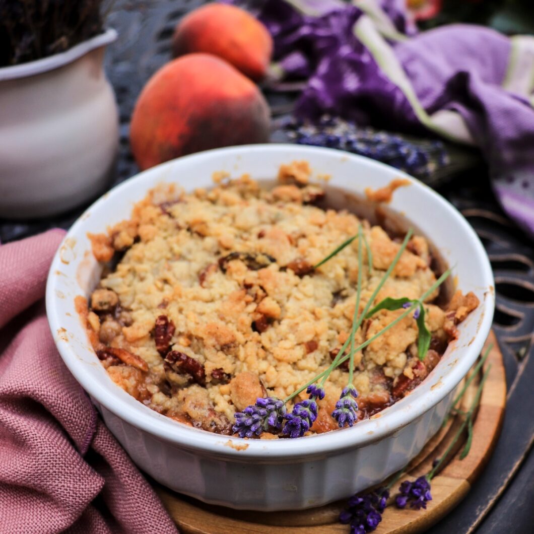 Peach Crumble with Lavender, Pecans and Walnuts