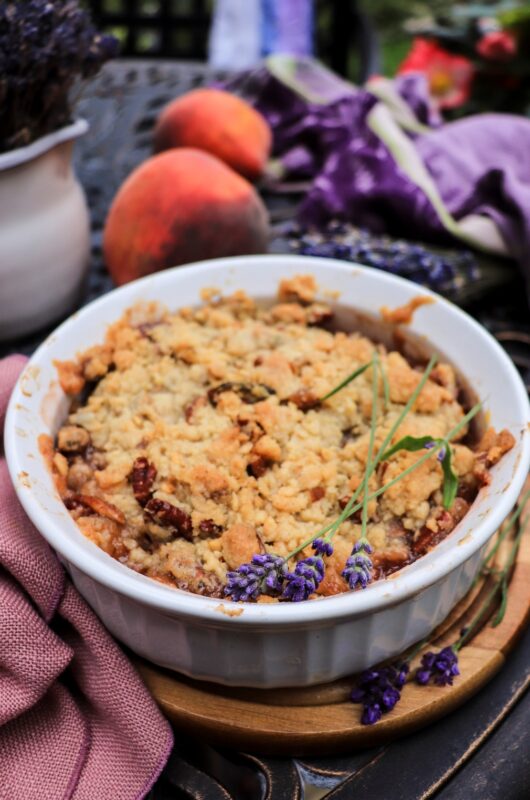 Peach Crumble with Lavender, Pecans and Walnuts