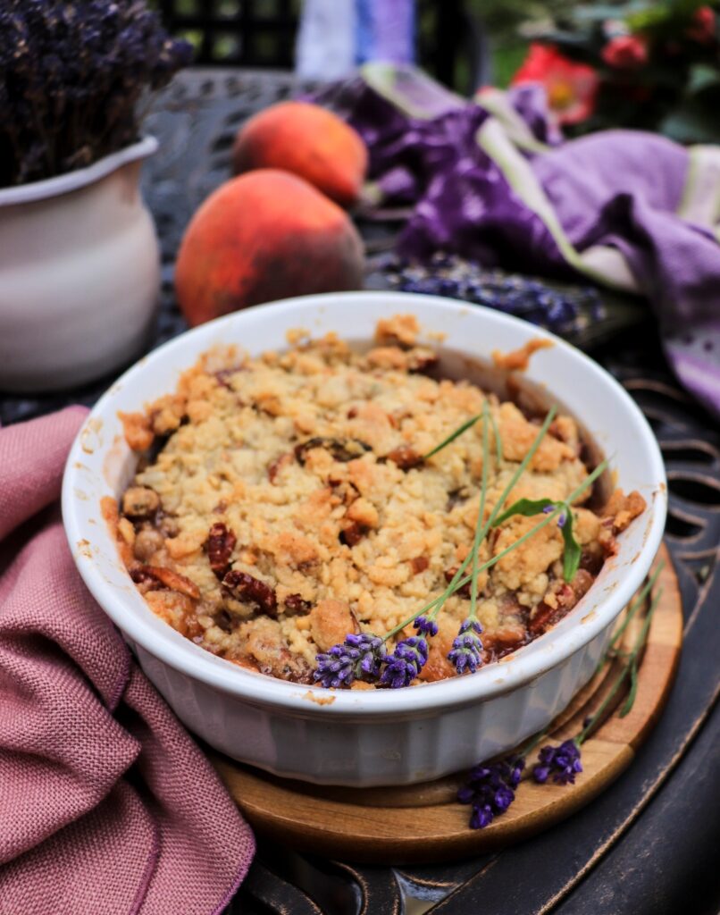 Peach Crumble with Lavender, Pecans and Walnuts