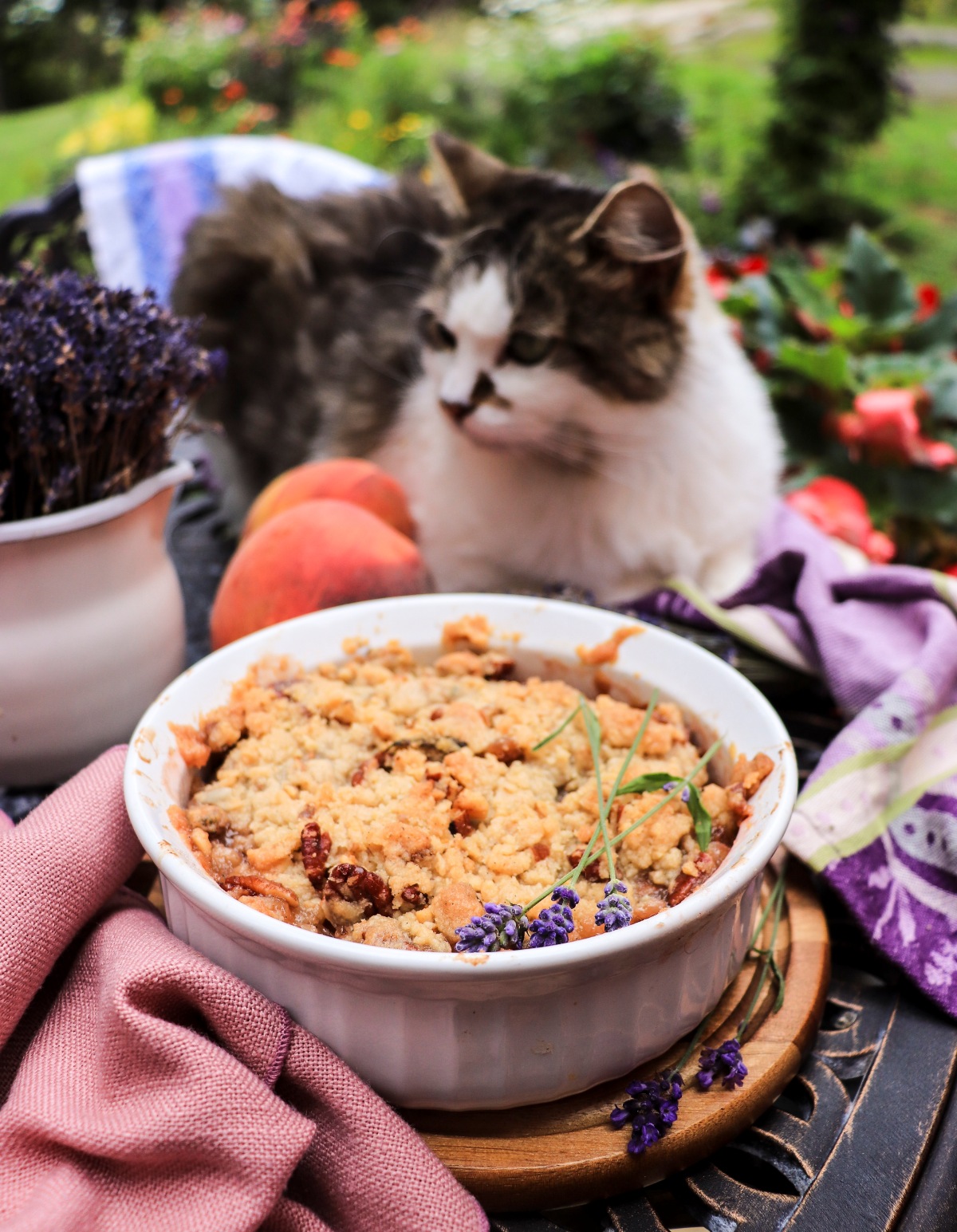 Peach Crumble with Lavender, Pecans and Walnuts