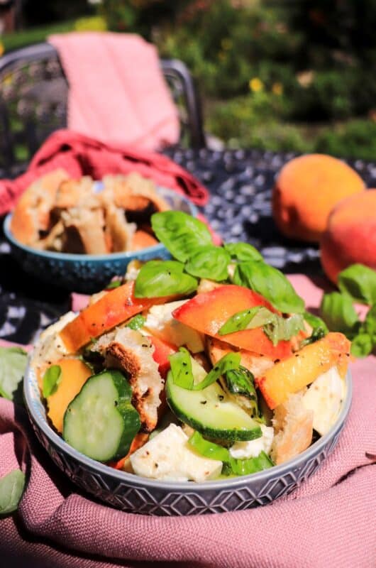 Peach Cucumber Salad with Mozzarella and Toasted Bread