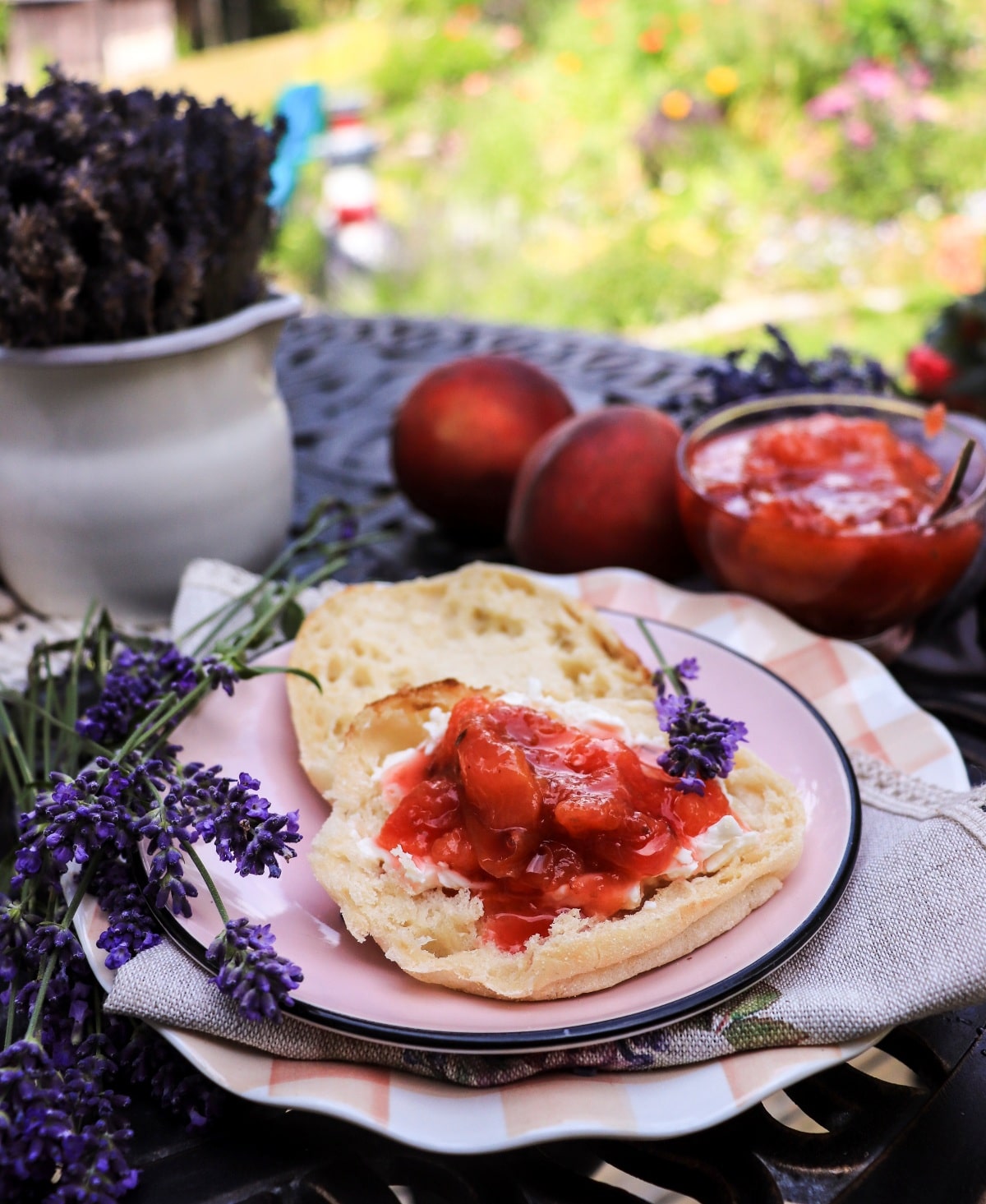Peach Jam with Lavender on an English muffin