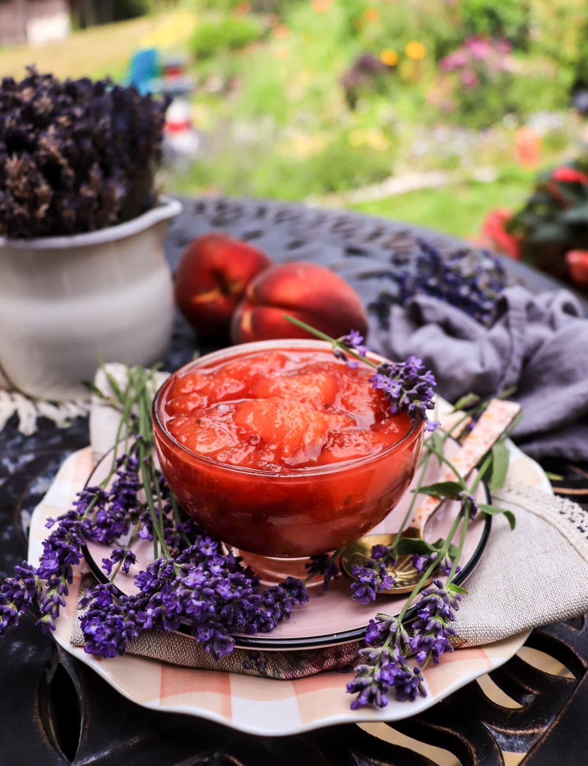 Peach Jam with Lavender and fresh peaches (low sugar, soft)