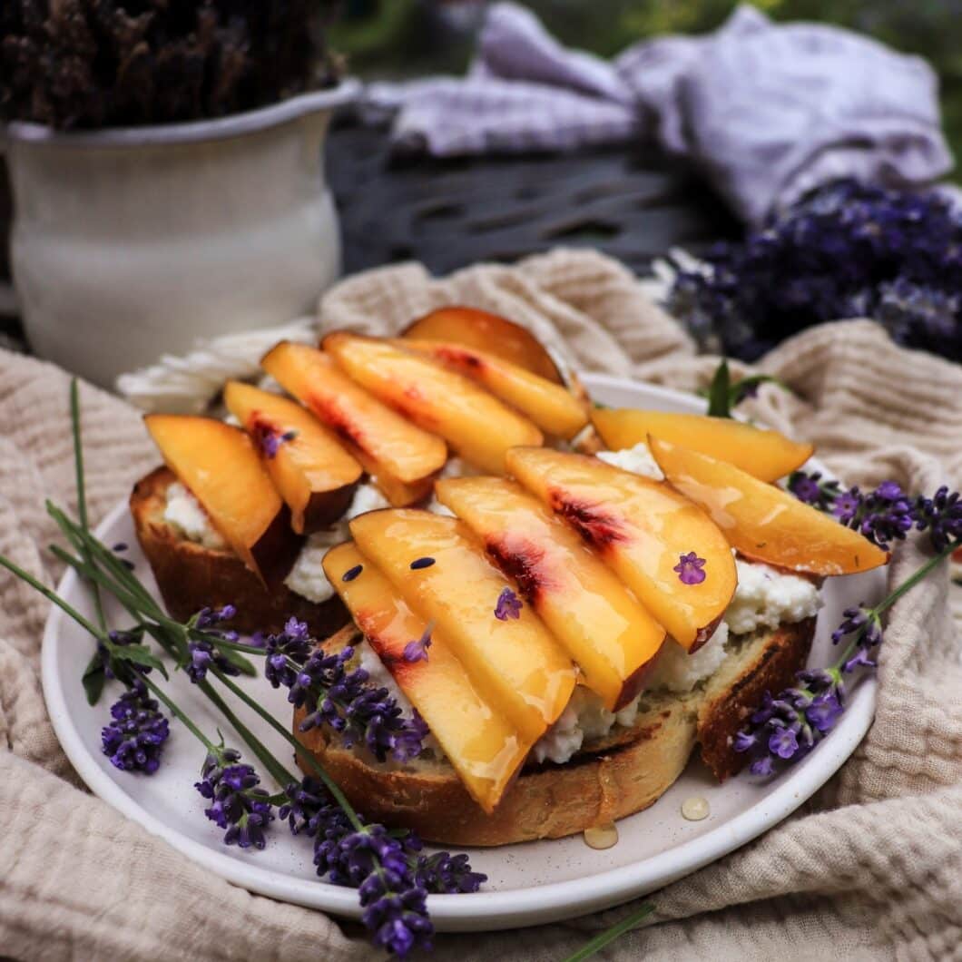Ricotta Peach Toast with Lavender