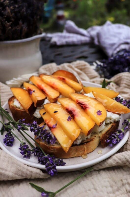 Ricotta Peach Toast with Lavender