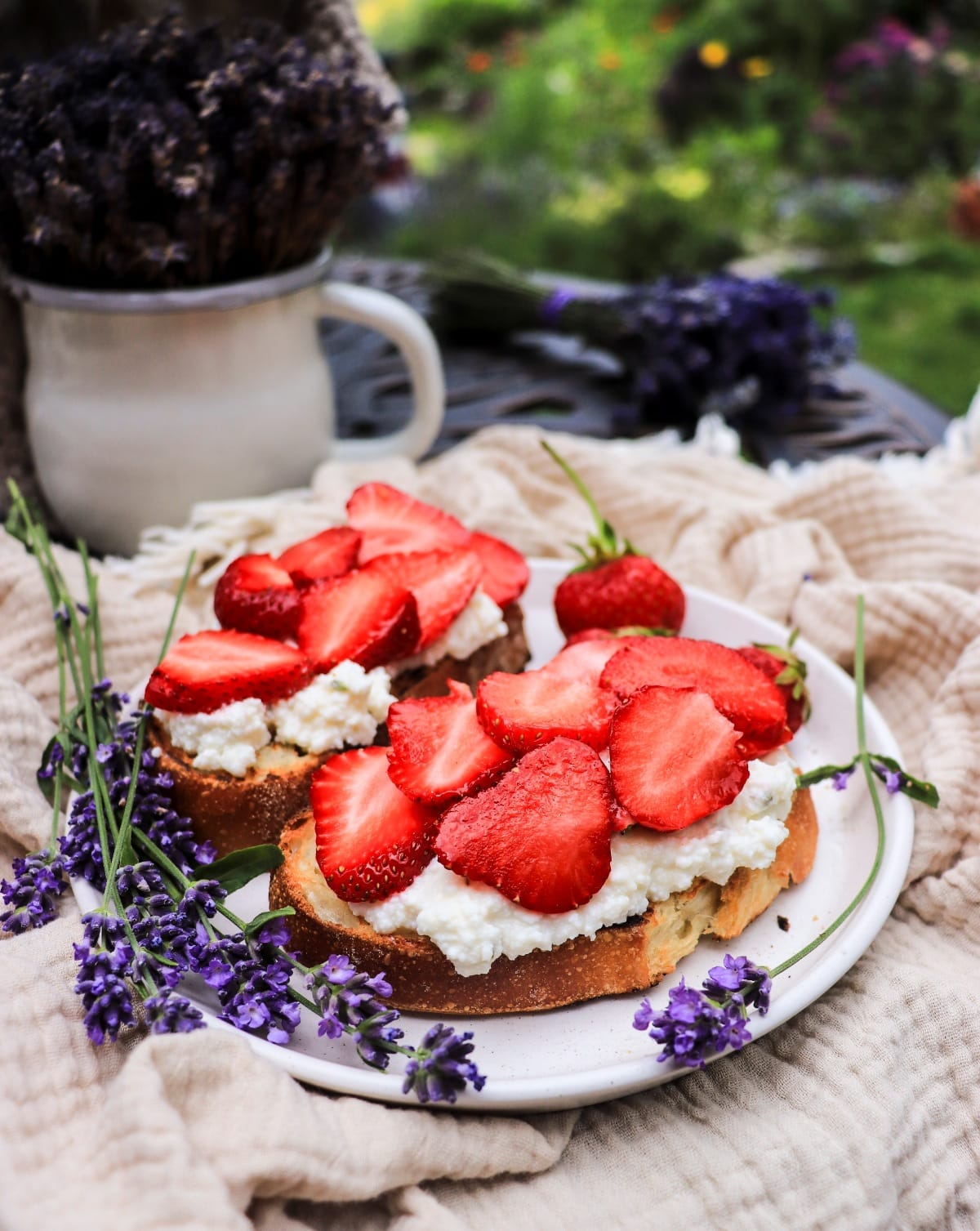 Strawberry ricotta toast with lavender