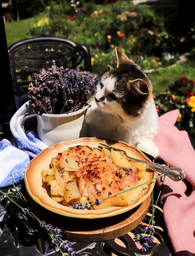 Roasted Chicken and Potatoes with Lavender