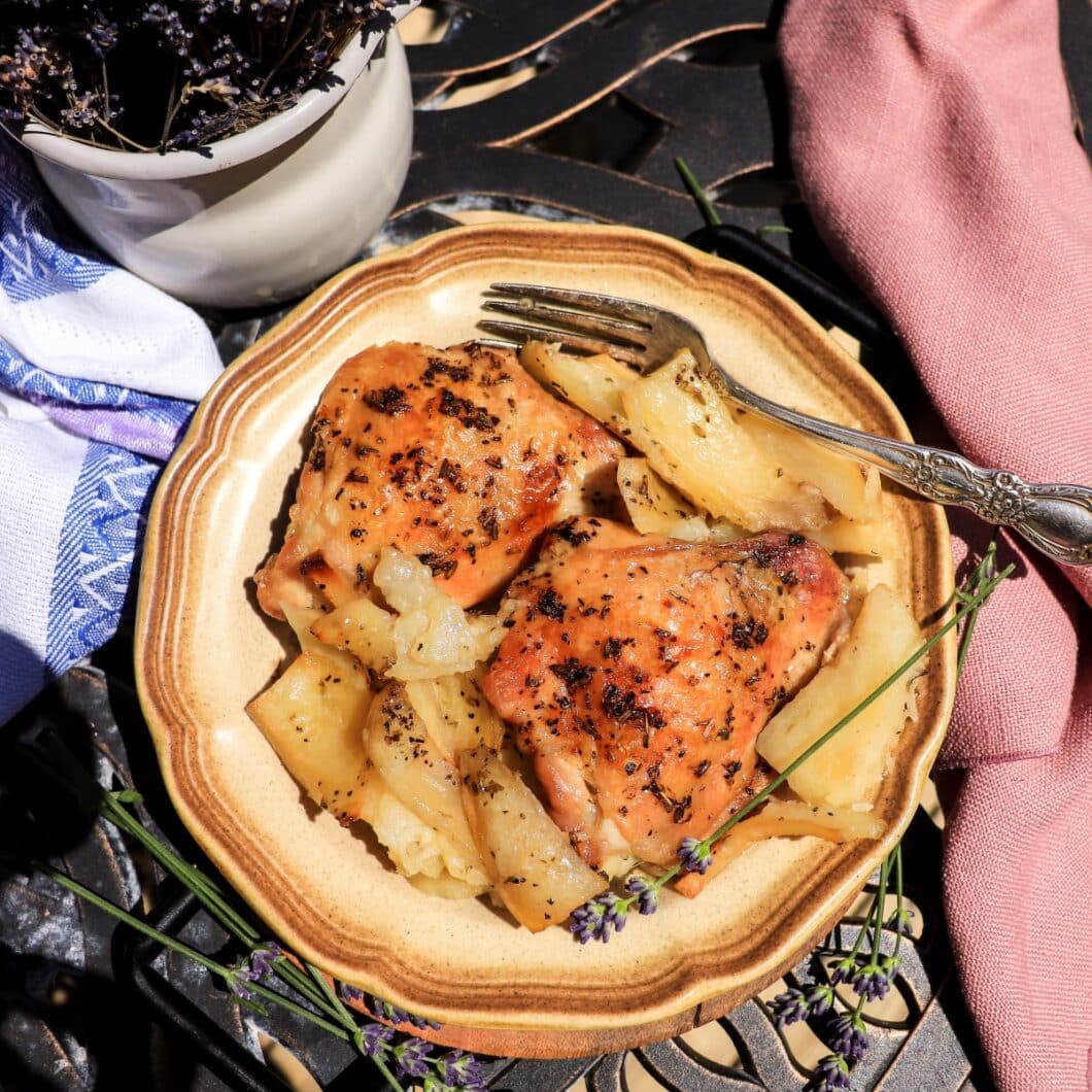 Roasted Chicken and Potatoes with Lavender