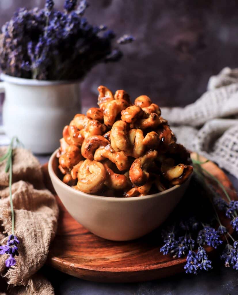 Savoury Caramelized Cashews with Maple and Lavender
