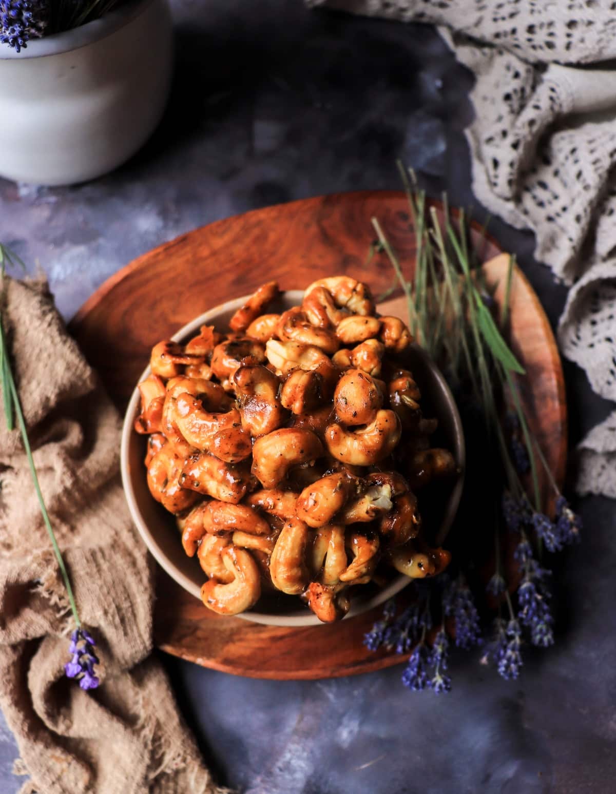 Stovetop caramelized cashews with maple and herbs