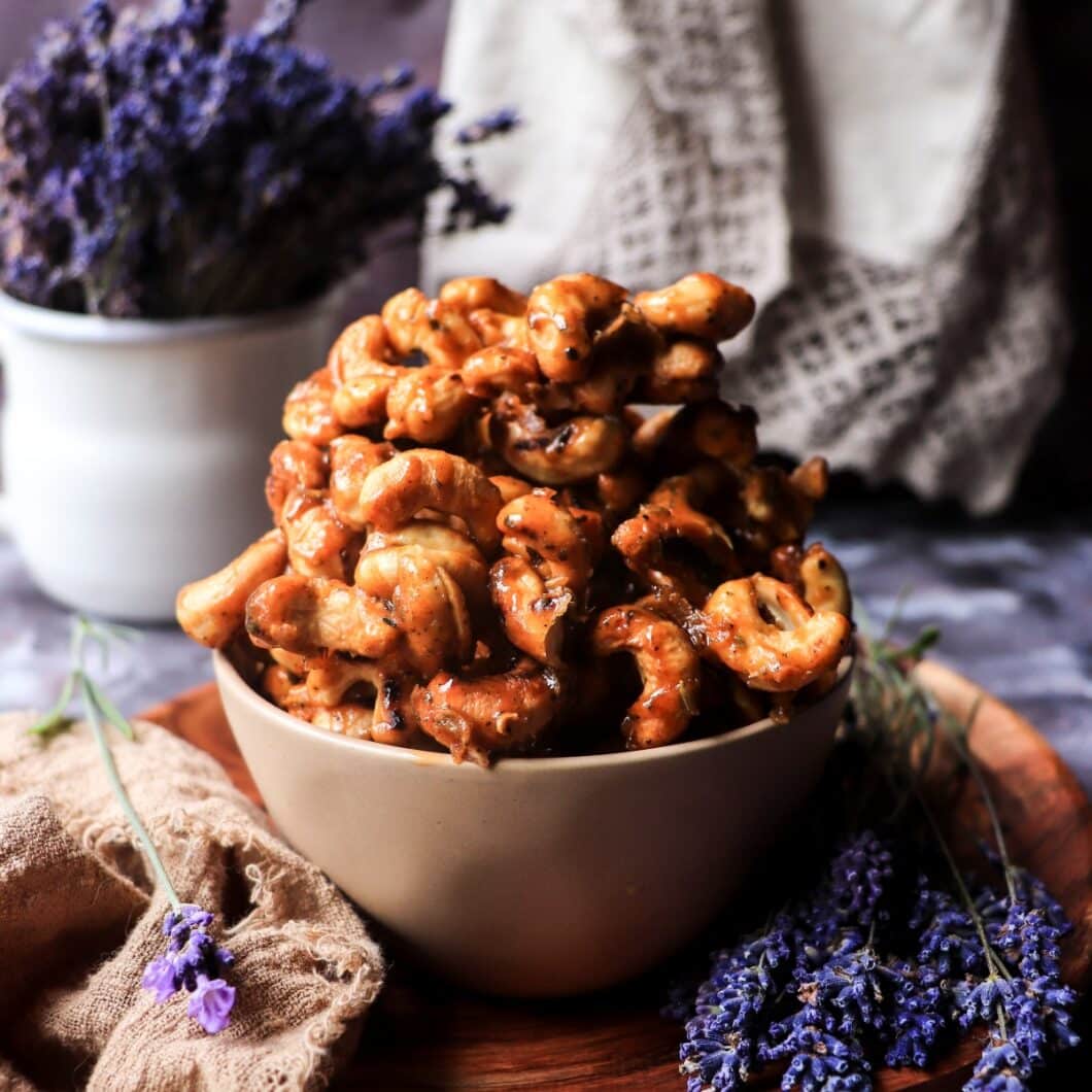Savoury Caramelized Cashews with Maple and Lavender