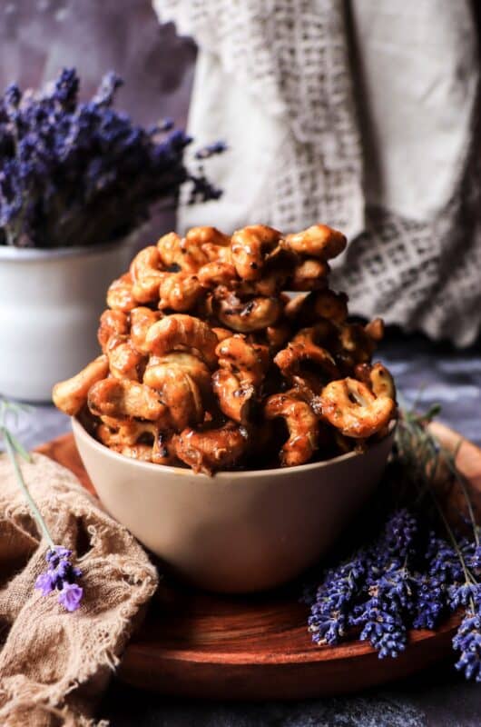 Savoury Caramelized Cashews with Maple and Lavender