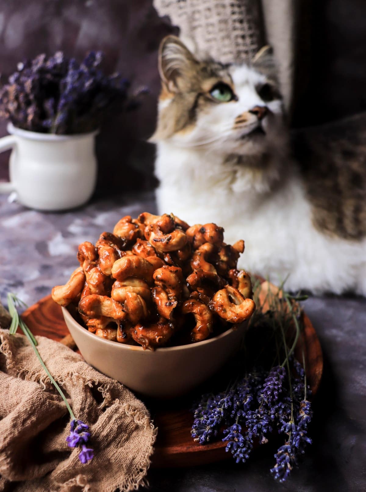 Savoury Caramelized Cashews with Maple and Lavender